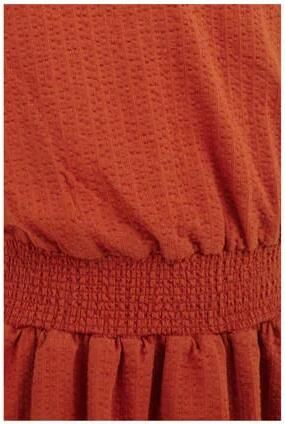 WE Fashion jurk met all over print en ruches terra Oranje Meisjes Stretchkatoen Ronde hals 134 140 - Foto 3