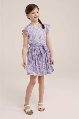 WE Fashion jurk met all over print paars Meisjes Polyester V-hals All over print 110 116