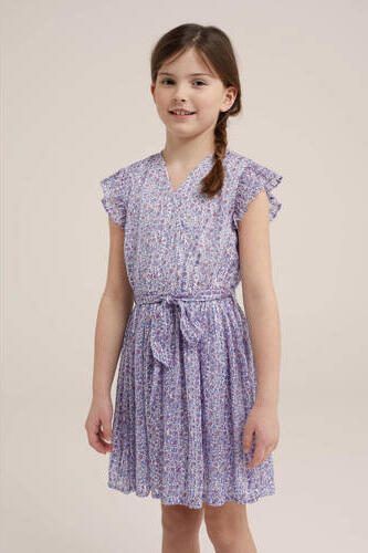WE Fashion jurk met all over print paars Meisjes Polyester V-hals All over print 110 116 - Foto 2