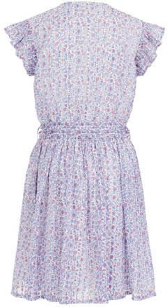 WE Fashion jurk met all over print paars Meisjes Polyester V-hals All over print 110 116 - Foto 3