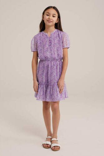 WE Fashion jurk met all over print paars lila zilver Meisjes Polyester Ronde hals 170 176 - Foto 3