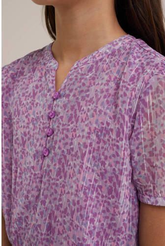WE Fashion jurk met all over print paars lila zilver Meisjes Polyester Ronde hals 170 176 - Foto 2