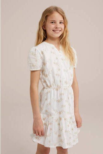 WE Fashion jurk met all over print wit Meisjes Katoen Ronde hals All over print 122 128 - Foto 2
