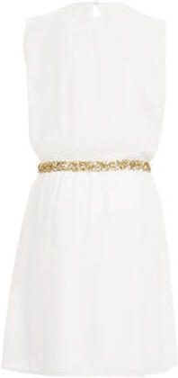 WE Fashion jurk met all over print Wit Meisjes Polyester Ronde hals Effen 122 128