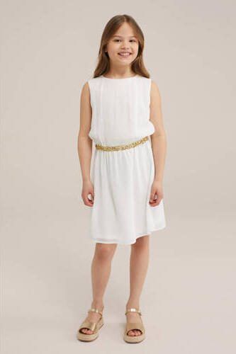 WE Fashion jurk met all over print Wit Meisjes Polyester Ronde hals Effen 122 128 - Foto 2