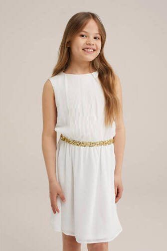 WE Fashion jurk met all over print Wit Meisjes Polyester Ronde hals Effen 122 128 - Foto 3
