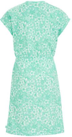WE Fashion jurk met bladprint groen Meisjes Stretchkatoen Ronde hals Blad 122 128