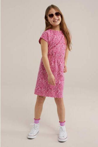 WE Fashion jurk met paisleyprint roze wit Meisjes Stretchkatoen Ronde hals 146 152