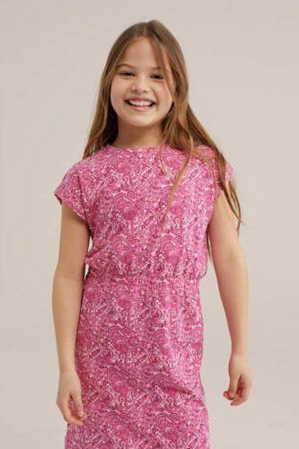 WE Fashion jurk met paisleyprint roze wit Meisjes Stretchkatoen Ronde hals 146 152 - Foto 3