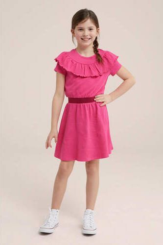 WE Fashion jurk roze Meisjes Katoen Ronde hals Effen 110 116