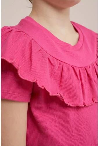 WE Fashion jurk roze Meisjes Katoen Ronde hals Effen 110 116 - Foto 2