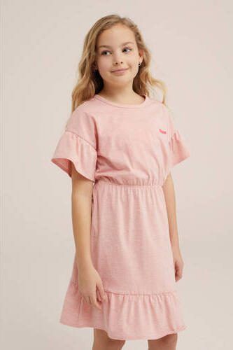 WE Fashion jurk roze Meisjes Stretchkatoen Ronde hals Effen 110 116 - Foto 3