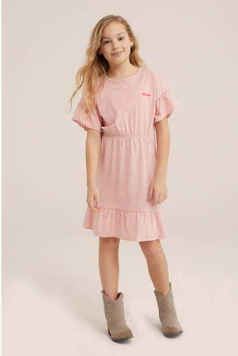 WE Fashion jurk roze Meisjes Stretchkatoen Ronde hals Effen 110 116 - Foto 2
