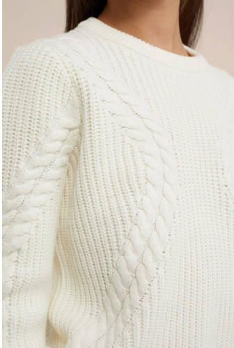 WE Fashion kabeltrui offwhite Ecru Meisjes Katoen Ronde hals Effen 110 116 - Foto 2