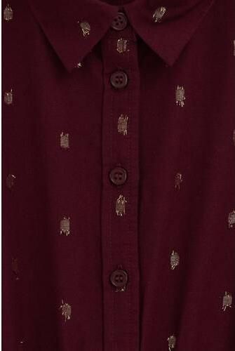 WE Fashion korte jurk met print donkerrood goud Meisjes Viscose Klassieke kraag glitter - Foto 4