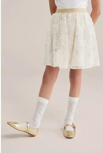 WE Fashion korte rok met glitter wit Meisjes Polyester Effen pailletten