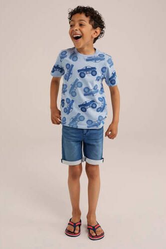 WE Fashion lichtblauw T-shirt Jongens Katoen Ronde hals All over print 122 128 - Foto 2
