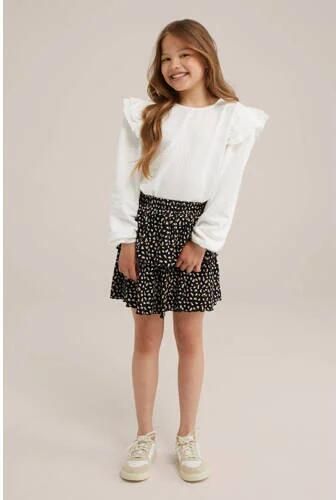 WE Fashion longsleeve blanc Meisjes Katoen Ronde hals Effen 110 116