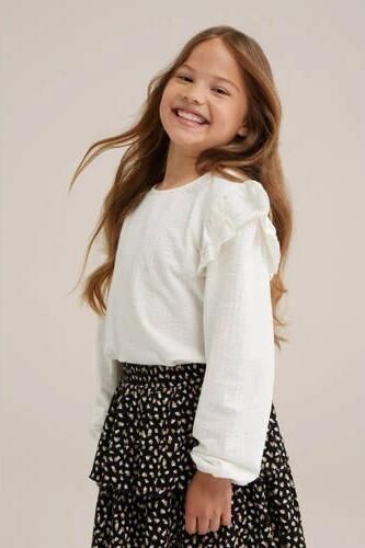 WE Fashion longsleeve blanc Meisjes Katoen Ronde hals Effen 110 116 - Foto 2