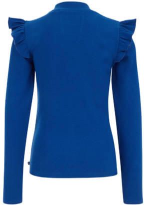 WE Fashion longsleeve Blauw Meisjes Stretchkatoen Ronde hals Effen 110 116