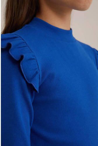 WE Fashion longsleeve Blauw Meisjes Stretchkatoen Ronde hals Effen 110 116 - Foto 2