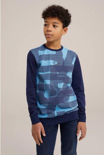 WE Fashion longsleeve blauw donkerblauw Jongens Katoen Ronde hals Meerkleurig 134 140 - Foto 1