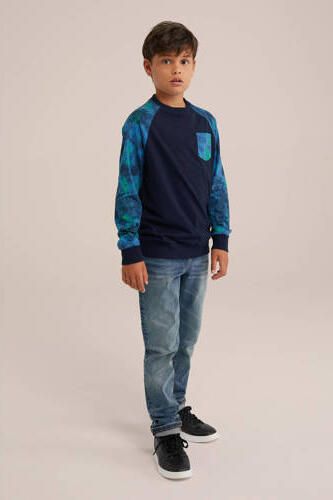 WE Fashion longsleeve blauw groen Jongens Katoen Ronde hals Meerkleurig 158 164 - Foto 2