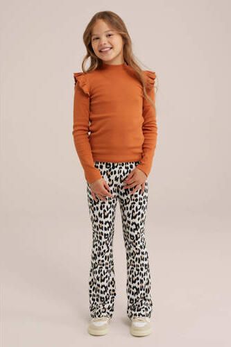 WE Fashion longsleeve donker oranje Meisjes Stretchkatoen Ronde hals Effen 170 176