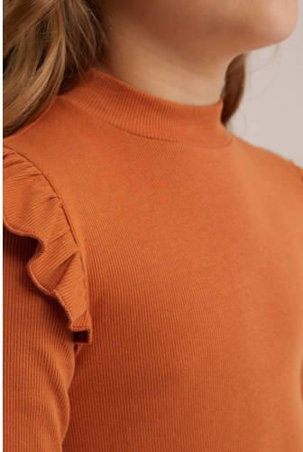 WE Fashion longsleeve donker oranje Meisjes Stretchkatoen Ronde hals Effen 170 176 - Foto 2