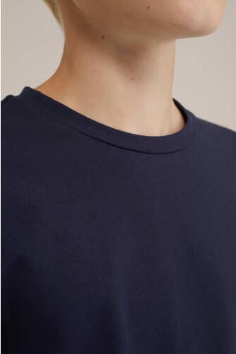WE Fashion longsleeve donkerblauw Jongens Viscose Ronde hals Effen 110 116 - Foto 3