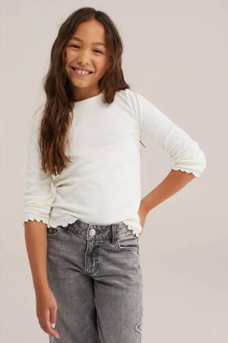 WE Fashion longsleeve ecru Meisjes Stretchkatoen Ronde hals Effen - Foto 2