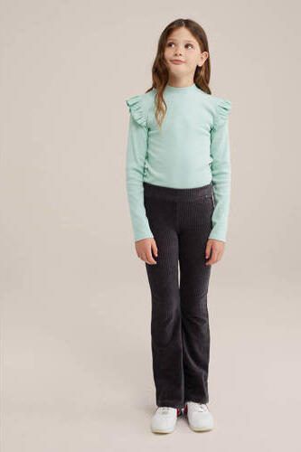 WE Fashion longsleeve Groen Meisjes Stretchkatoen Ronde hals Effen 158 164 - Foto 2