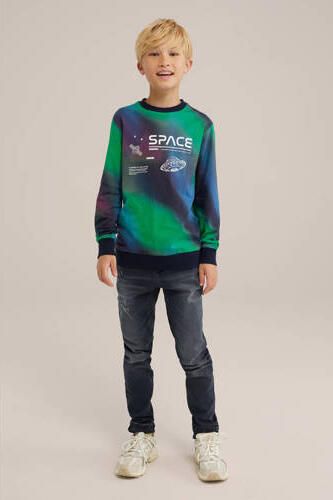WE Fashion longsleeve groen paars Jongens Katoen Ronde hals All over print 110 116