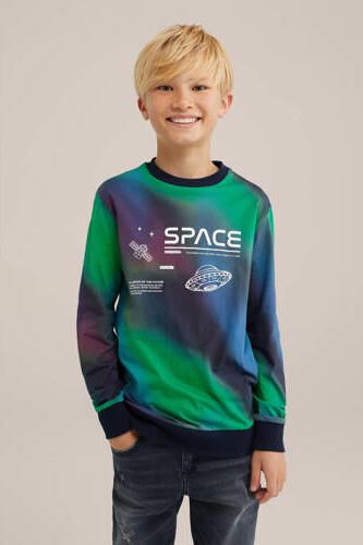 WE Fashion longsleeve groen paars Jongens Katoen Ronde hals All over print 110 116 - Foto 2