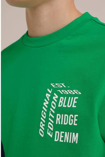 WE Fashion longsleeve groen wit blauw Jongens Katoen Ronde hals Meerkleurig 170 176