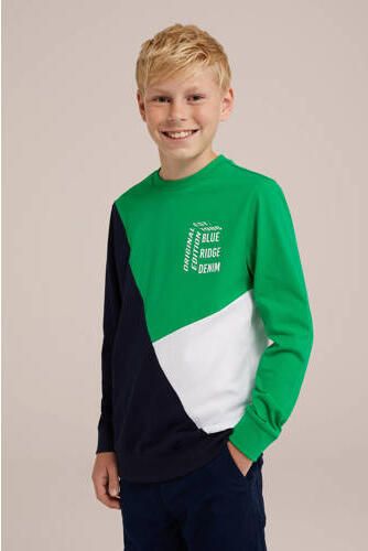 WE Fashion longsleeve groen wit blauw Jongens Katoen Ronde hals Meerkleurig 122 128 - Foto 2