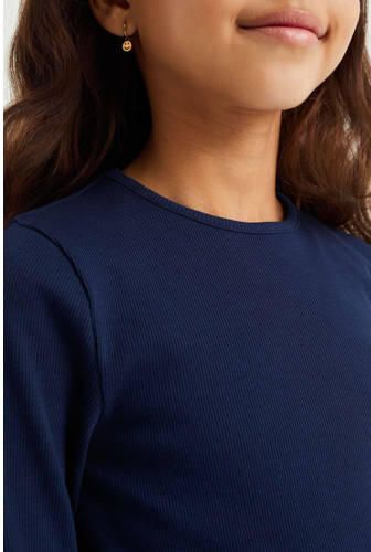 WE Fashion longsleeve hardblauw Meisjes Stretchkatoen Ronde hals Effen 110 116 - Foto 4