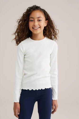 WE Fashion longsleeve hardblauw Meisjes Stretchkatoen Ronde hals Effen 110 116 - Foto 4