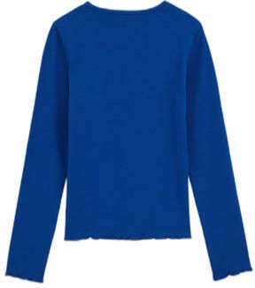 WE Fashion longsleeve hardblauw Meisjes Stretchkatoen Ronde hals Effen 134 140 - Foto 3