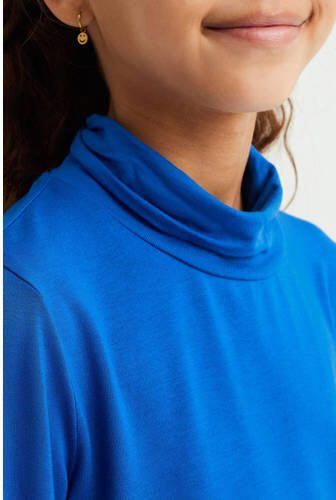WE Fashion longsleeve hardblauw Meisjes Viscose Col Effen 110 116 - Foto 3