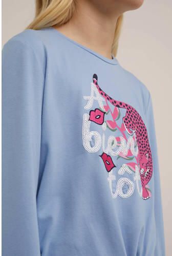 WE Fashion longsleeve Harlow met printopdruk lila roze Paars Meisjes Stretchkatoen Ronde hals 110 116 - Foto 2