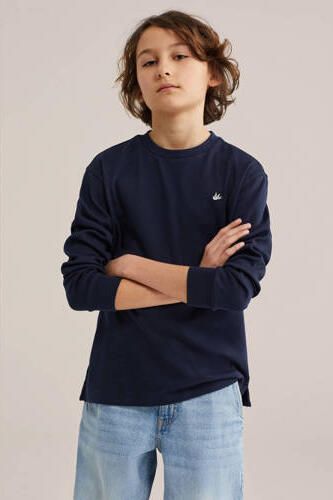 WE Fashion longsleeve marineblauw Jongens Katoen Ronde hals Effen - Foto 3