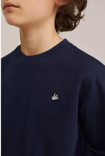 WE Fashion longsleeve marineblauw Jongens Katoen Ronde hals Effen - Foto 4