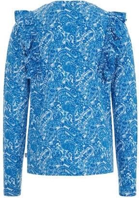 WE Fashion longsleeve met all over print blauw Meisjes Viscose Ronde hals 110 116