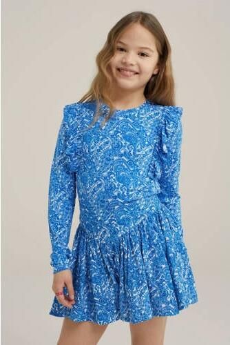 WE Fashion longsleeve met all over print blauw Meisjes Viscose Ronde hals 110 116 - Foto 3