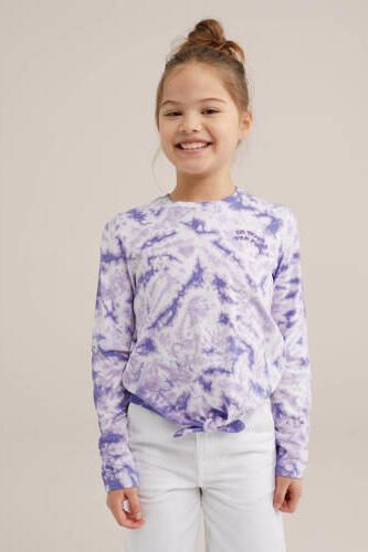 WE Fashion longsleeve met all over print lila wit Paars Meisjes Katoen Ronde hals 110 116 - Foto 3