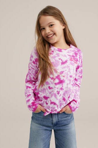 WE Fashion longsleeve met all over print roze lichtroze wit Meisjes Katoen Ronde hals 110 116