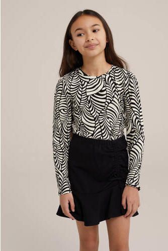 WE Fashion longsleeve met all over print zwart Meisjes Stretchkatoen Ronde hals 110 116