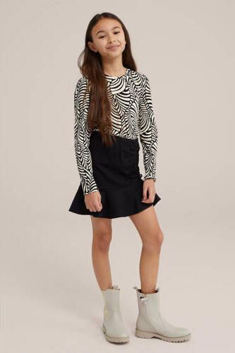 WE Fashion longsleeve met all over print zwart Meisjes Stretchkatoen Ronde hals 110 116 - Foto 2