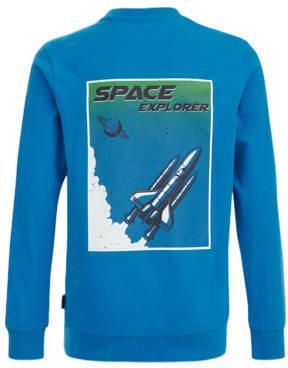 WE Fashion longsleeve met backprint blauw Jongens Katoen Ronde hals Backprint 122 128 - Foto 3